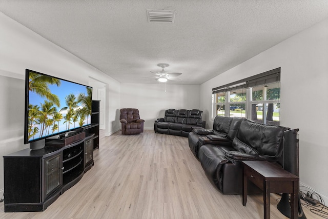 1144 NW 12th Ter, Stuart, FL 34994 - living area featuring light wood-type flooring, a textured ceiling, and ceiling fan