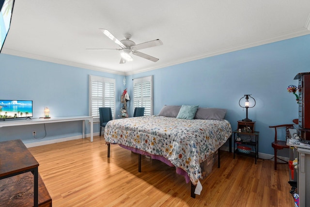 468 SW Prado Ave, Port Saint Lucie, FL 34983 - bedroom with wood finished floors, crown molding, and a ceiling fan