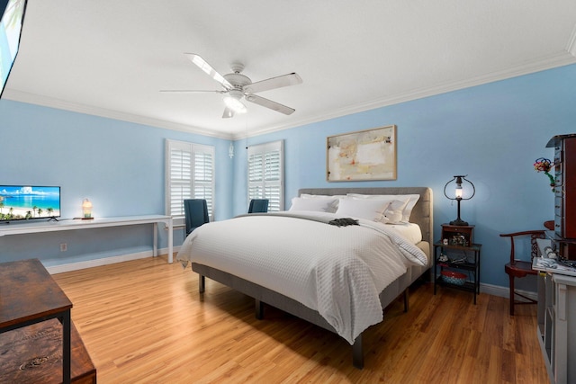 468 SW Prado Ave, Port Saint Lucie, FL 34983 - bedroom featuring ornamental molding, light wood-type flooring, and ceiling fan