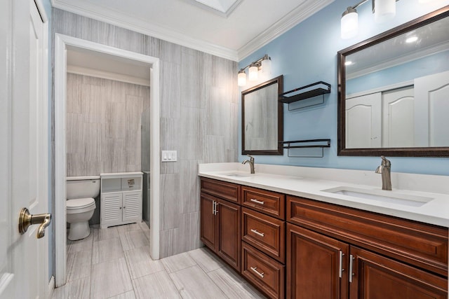 468 SW Prado Ave, Port Saint Lucie, FL 34983 - bathroom featuring double vanity and crown molding