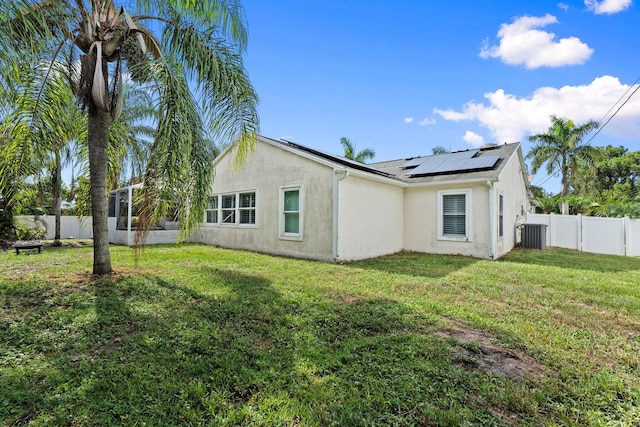 468 SW Prado Ave, Port Saint Lucie, FL 34983 - back of house with stucco siding, a fenced backyard, and solar panels