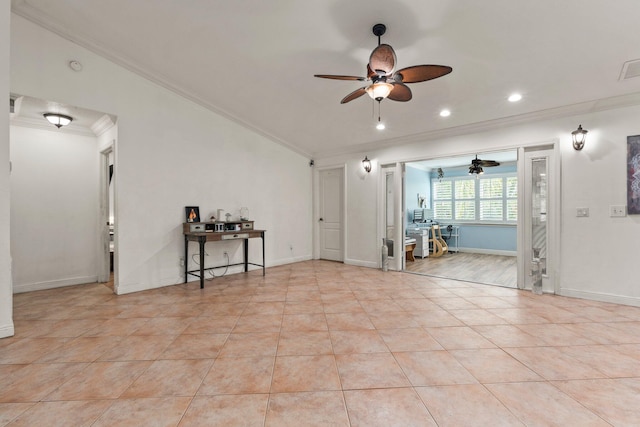 468 SW Prado Ave, Port Saint Lucie, FL 34983 - unfurnished room featuring ornamental molding, a ceiling fan, an office area, light tile patterned floors, and recessed lighting