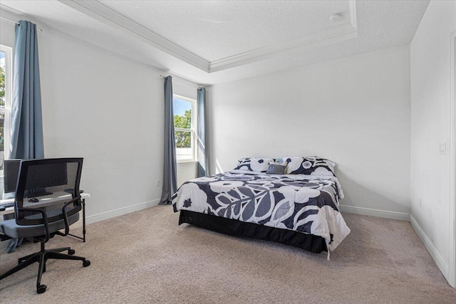 5371 NW Almond Ave, Port Saint Lucie, FL 34986 - bedroom featuring a tray ceiling, a textured ceiling, carpet flooring, and an office area