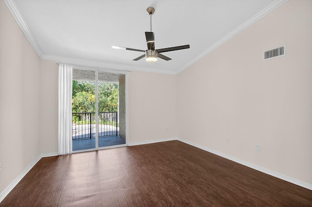 15185 Michelangelo Blvd Unit 207, Delray Beach, FL 33446 - spare room featuring dark wood finished floors, crown molding, and a ceiling fan