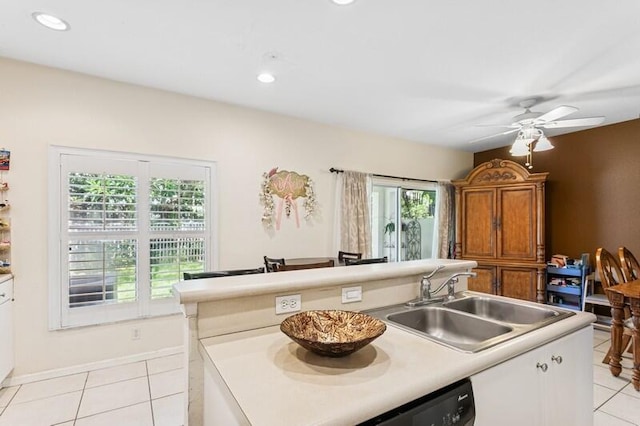 315 Spruce St, Boynton Beach, FL 33426 - kitchen featuring light tile patterned floors, light countertops, ceiling fan, recessed lighting, and dishwashing machine