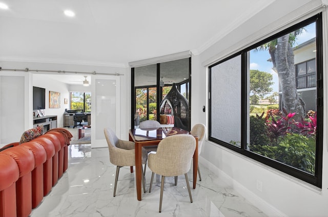 15822 Loch Maree Ln Unit 3203, Delray Beach, FL 33446 - dining space featuring crown molding, light marble finish floors, and recessed lighting