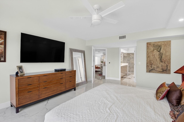 15822 Loch Maree Ln Unit 3203, Delray Beach, FL 33446 - bedroom with light marble finish flooring, ensuite bathroom, and a ceiling fan