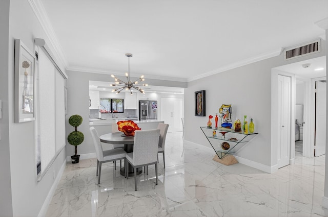 15822 Loch Maree Ln Unit 3203, Delray Beach, FL 33446 - dining room featuring a chandelier, light marble finish floors, and ornamental molding