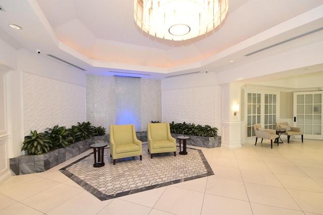 15822 Loch Maree Ln Unit 3203, Delray Beach, FL 33446 - living area featuring tile patterned flooring, a tray ceiling, and recessed lighting
