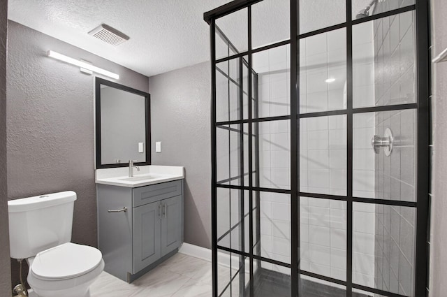 15155 Michelangelo Blvd Unit 103, Delray Beach, FL 33446 - bathroom featuring a textured wall, vanity, marble look tiles, tiled shower, and a textured ceiling