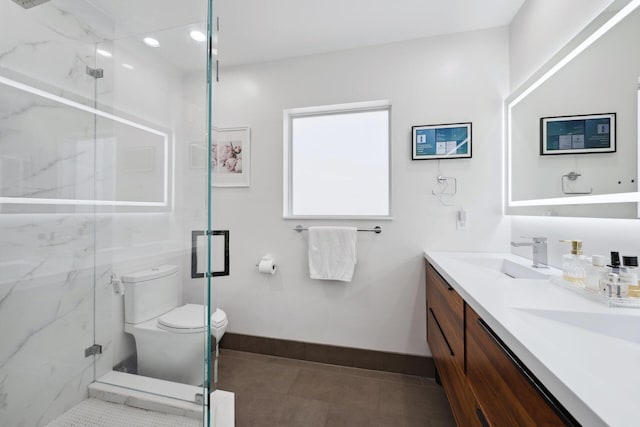 1116 SE 11th St, Fort Lauderdale, FL 33316 - bathroom featuring double vanity, a marble finish shower, and tile patterned floors