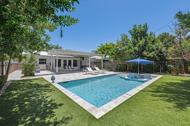 1116 SE 11th St, Fort Lauderdale, FL 33316 - view of swimming pool with a pergola, a fenced backyard, and a patio
