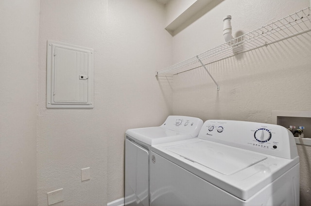 15045 Michelangelo Blvd Unit 104, Delray Beach, FL 33446 - washroom with electric panel, washer and clothes dryer, and a textured wall