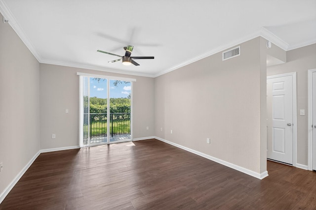 15045 Michelangelo Blvd Unit 104, Delray Beach, FL 33446 - spare room featuring a ceiling fan, crown molding, and dark wood-type flooring