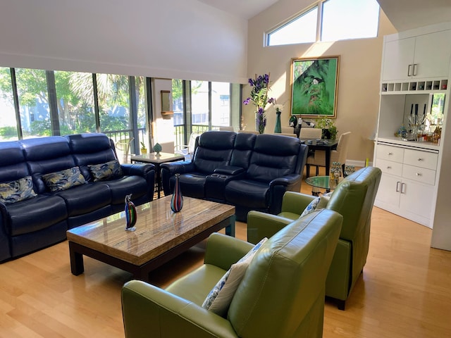 6864 Willow Wood Dr Unit 408, Boca Raton, FL 33434 - living room featuring light wood-style flooring and lofted ceiling
