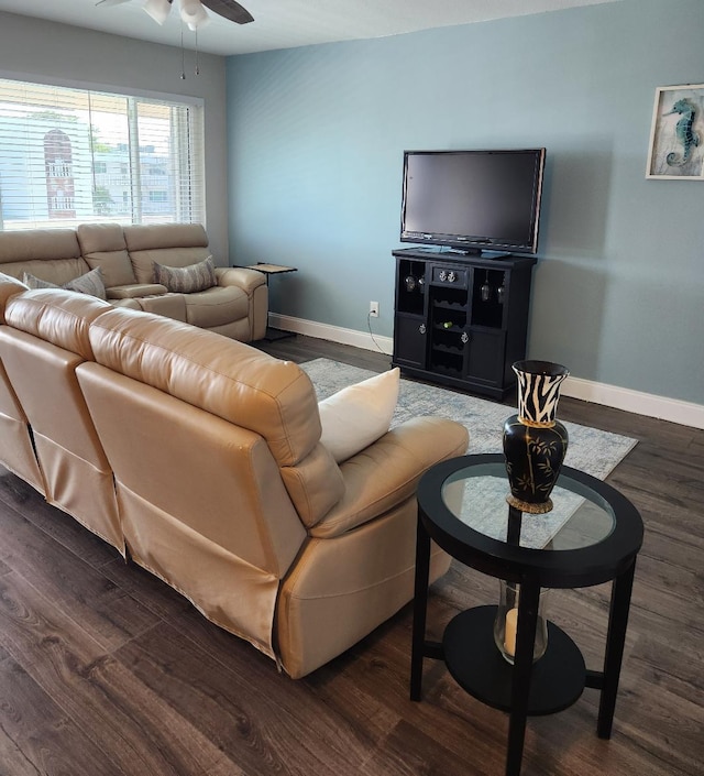 131 Doolen Ct Unit 302, North Palm Beach, FL 33408 - living area with a ceiling fan and dark wood-style flooring
