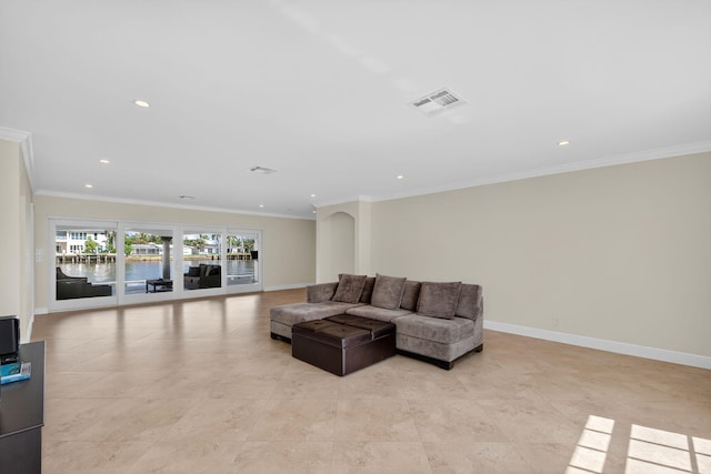 1921 W Terra Mar Dr, Lauderdale By The Sea, FL 33062 - living room with crown molding, recessed lighting, and light tile patterned floors