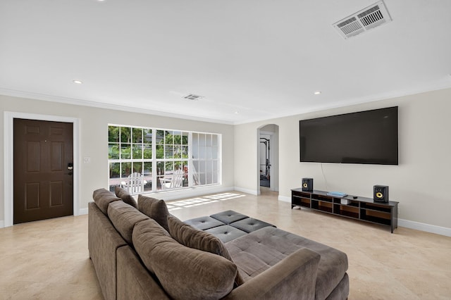 1921 W Terra Mar Dr, Lauderdale By The Sea, FL 33062 - tiled living room with arched walkways, crown molding, and recessed lighting