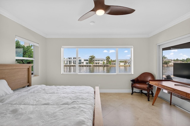 1921 W Terra Mar Dr, Lauderdale By The Sea, FL 33062 - bedroom with ornamental molding, multiple windows, and a ceiling fan