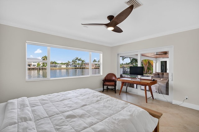 1921 W Terra Mar Dr, Lauderdale By The Sea, FL 33062 - bedroom with crown molding and a ceiling fan