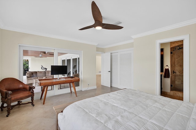 1921 W Terra Mar Dr, Lauderdale By The Sea, FL 33062 - bedroom featuring crown molding and ceiling fan