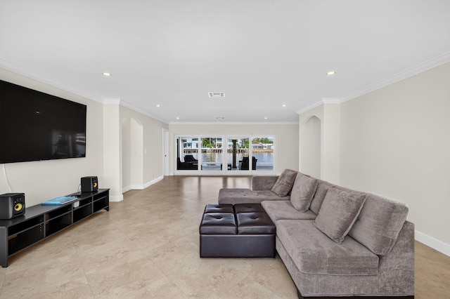 1921 W Terra Mar Dr, Lauderdale By The Sea, FL 33062 - living room with recessed lighting, arched walkways, and ornamental molding