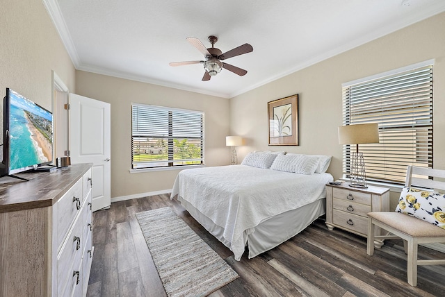 2366 Byron St, Palm Springs, FL 33406 - bedroom featuring crown molding, dark wood-style floors, and a ceiling fan