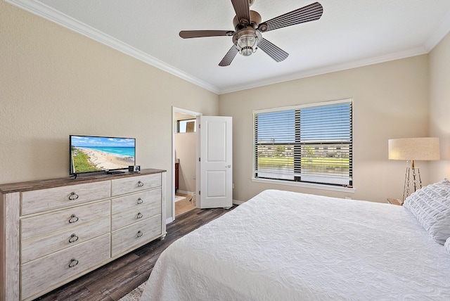 2366 Byron St, Palm Springs, FL 33406 - bedroom featuring crown molding, dark wood finished floors, and ceiling fan