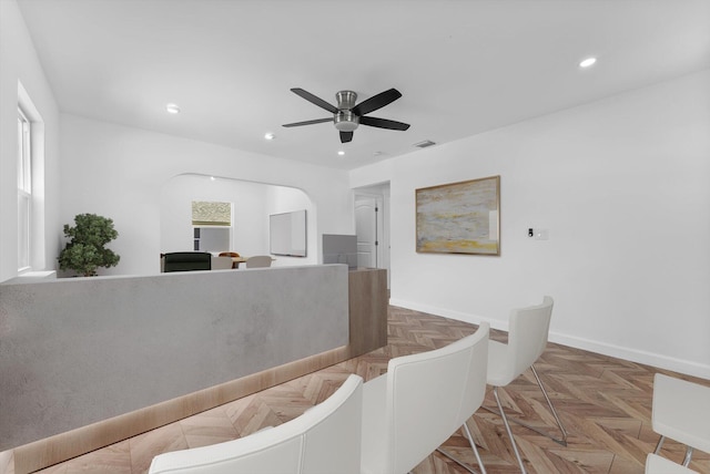 1420 Lake Ave, Lake Worth Beach, FL 33460 - dining area featuring ceiling fan, recessed lighting, and arched walkways