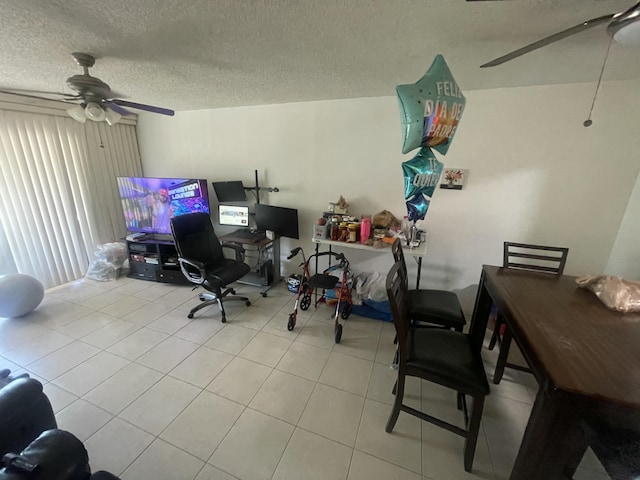 4116 NW 88th Ave Unit 206, Coral Springs, FL 33065 - home office featuring ceiling fan, a textured ceiling, and light tile patterned floors
