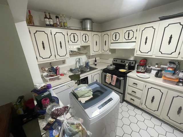 4116 NW 88th Ave Unit 206, Coral Springs, FL 33065 - kitchen with under cabinet range hood, electric stove, light countertops, and white cabinets