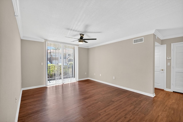 15035 Michelangelo Blvd Unit 105, Delray Beach, FL 33446 - unfurnished room featuring ceiling fan, a textured ceiling, dark wood finished floors, and ornamental molding