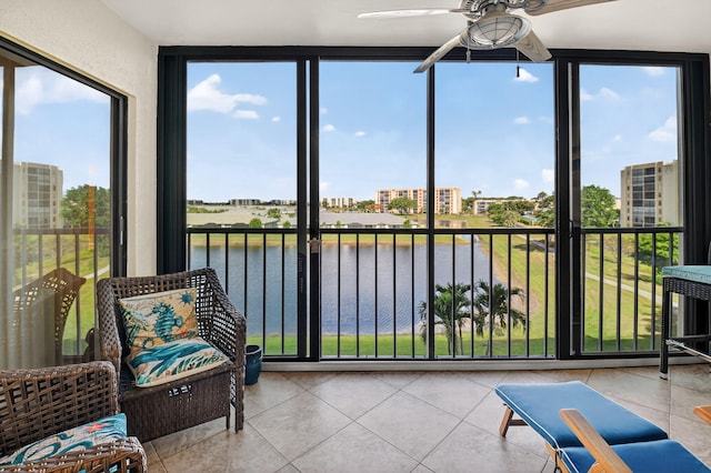 14425 Strathmore Ln Unit 404, Delray Beach, FL 33446 - sunroom featuring a ceiling fan and a water view