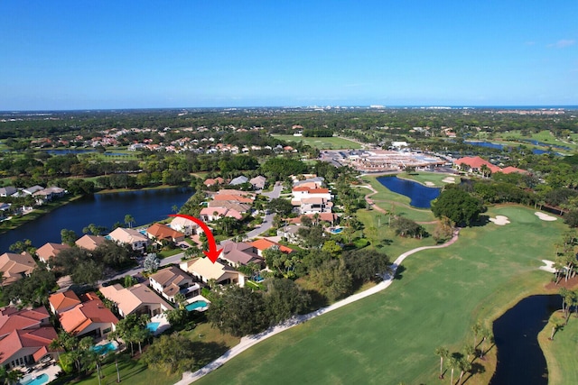 13308 Verdun Dr, Palm Beach Gardens, FL 33410 - aerial view of property and surrounding area featuring nearby suburban area, a local golf course, and a nearby body of water