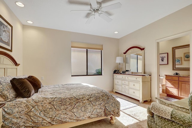 13308 Verdun Dr, Palm Beach Gardens, FL 33410 - bedroom with recessed lighting, light carpet, and a ceiling fan