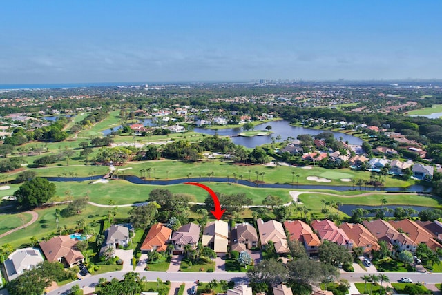 13308 Verdun Dr, Palm Beach Gardens, FL 33410 - aerial view of property and surrounding area featuring a large body of water, nearby suburban area, and a golf course