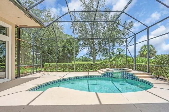 8732 Bally Bunion Rd, Port Saint Lucie, FL 34986 - view of pool featuring a patio, a pool with connected hot tub, and a lanai