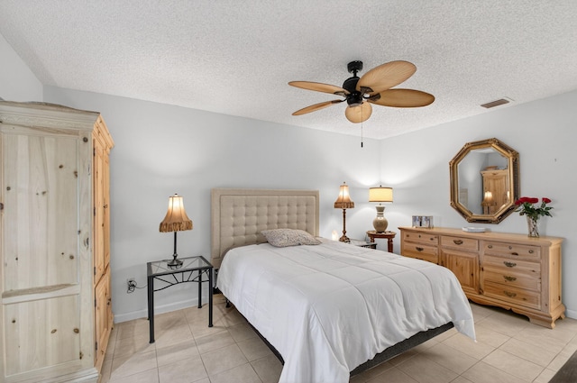 3010 NW 12th St Unit D, Delray Beach, FL 33445 - bedroom featuring a textured ceiling, light tile patterned flooring, and ceiling fan