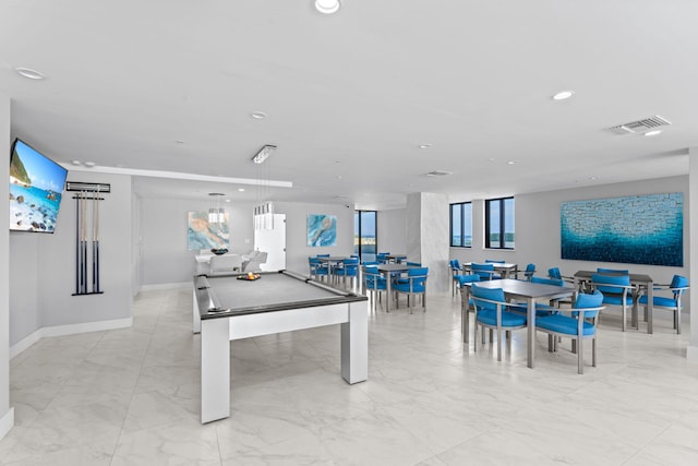 5280 N Ocean Dr Unit 3B, Singer Island, FL 33404 - game room featuring pool table, light marble finish floors, and recessed lighting