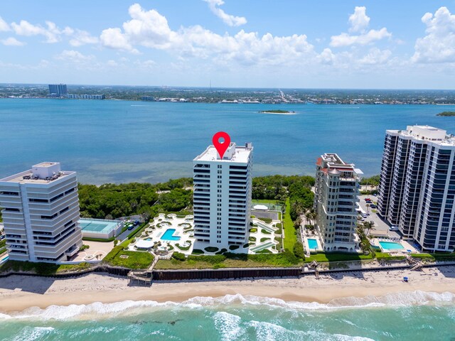 5280 N Ocean Dr Unit 3B, Singer Island, FL 33404 - bird's eye view of waterfront with a beach and a pool