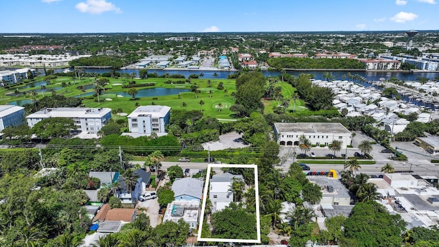 4621 N Ocean Blvd, Boynton Beach, FL 33435 - aerial perspective of suburban area with property parcel outlined, a nearby body of water, and a golf club