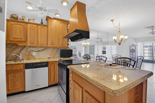 1111 Lemon Tree Ter Unit 204, Delray Beach, FL 33445 - kitchen with dishwasher, a ceiling fan, range with electric cooktop, light tile patterned flooring, and a textured ceiling