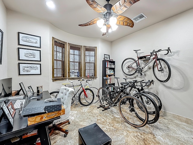 12471 SW 1st St, Plantation, FL 33325 - office featuring ceiling fan and stone finish flooring