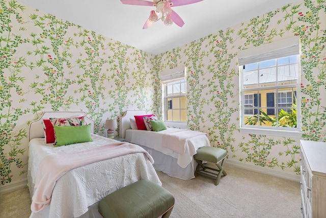 326 Tuxedo Ln, West Palm Beach, FL 33401 - carpeted bedroom featuring wallpapered walls and a ceiling fan