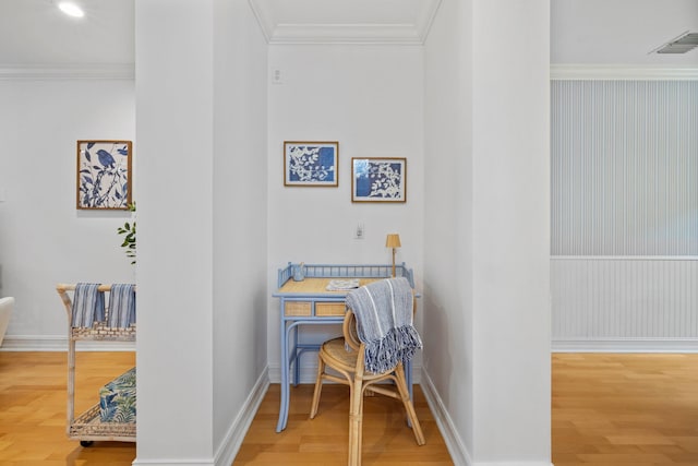 326 Tuxedo Ln, West Palm Beach, FL 33401 - office area featuring wood finished floors and ornamental molding
