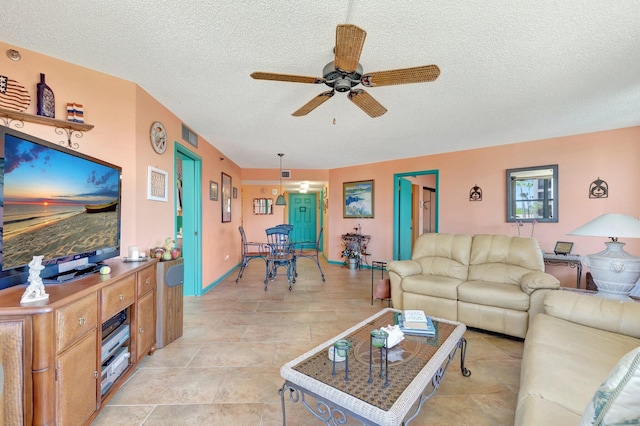 2400 S Ocean Dr Unit 4223, Fort Pierce, FL 34949 - living room with a textured ceiling and ceiling fan