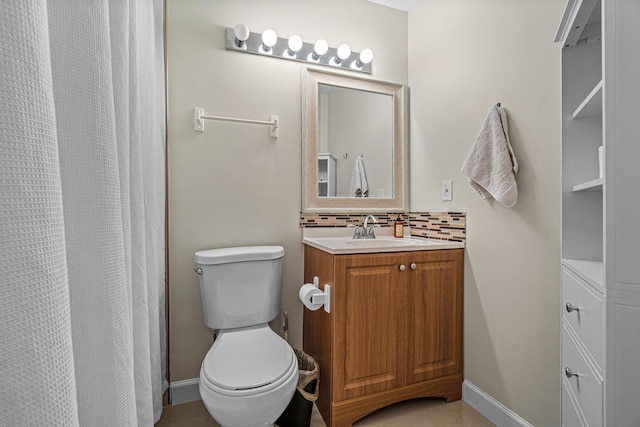 241 Meadows Dr Unit 241, Boynton Beach, FL 33436 - bathroom featuring tasteful backsplash, vanity, a shower with shower curtain, and tile patterned flooring