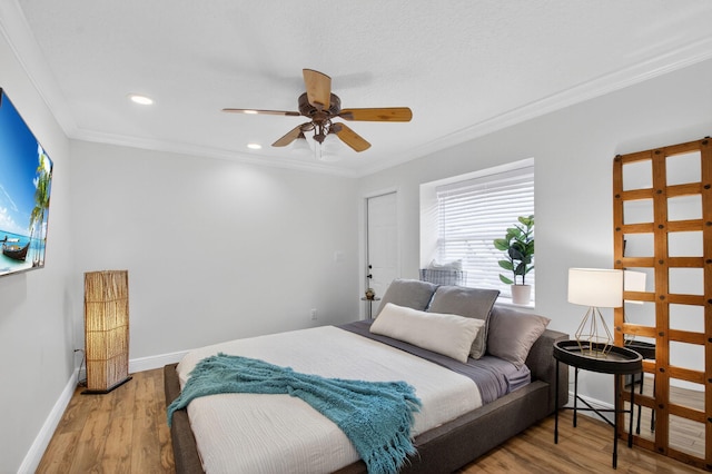 4315 Caryota Dr, Boynton Beach, FL 33436 - bedroom featuring light wood-type flooring, crown molding, recessed lighting, and a ceiling fan