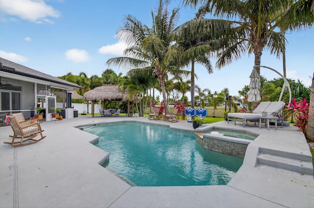 4315 Caryota Dr, Boynton Beach, FL 33436 - view of pool featuring a patio area, a gazebo, a pool with connected hot tub, and ceiling fan