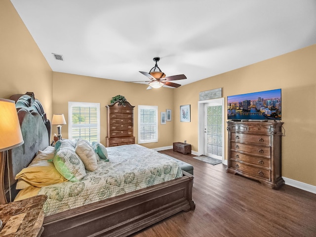 5301 Bald Cypress Trl, Fort Pierce, FL 34951 - bedroom with access to outside, wood finished floors, and a ceiling fan